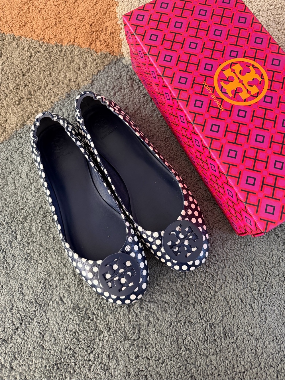 Tory Burch Ivory/Nautical Dot Print Minnie Travel Ballet